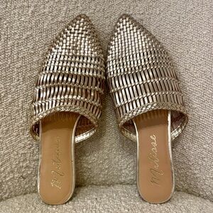 Metallic Gold Matisse XOXO Leather Woven Slides Mules